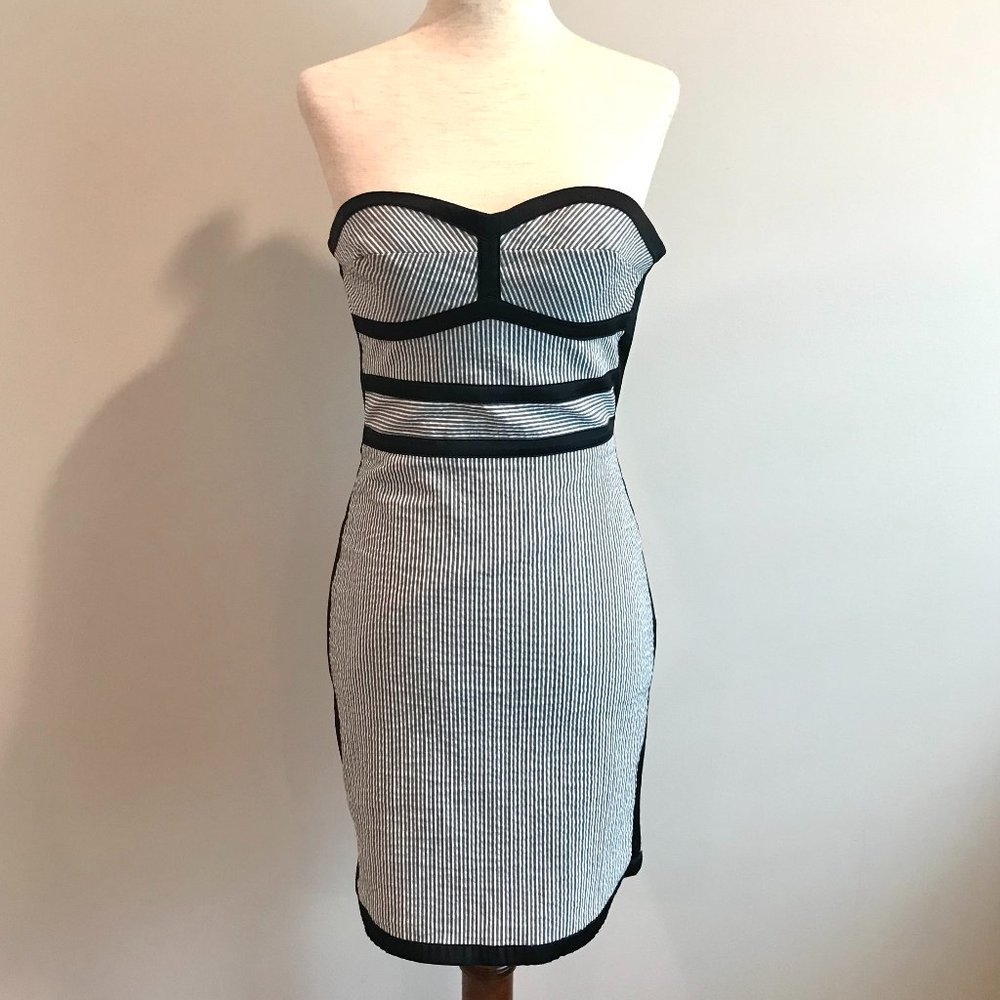 Navy, White & Black Striped Bebe Summer Dress - XS